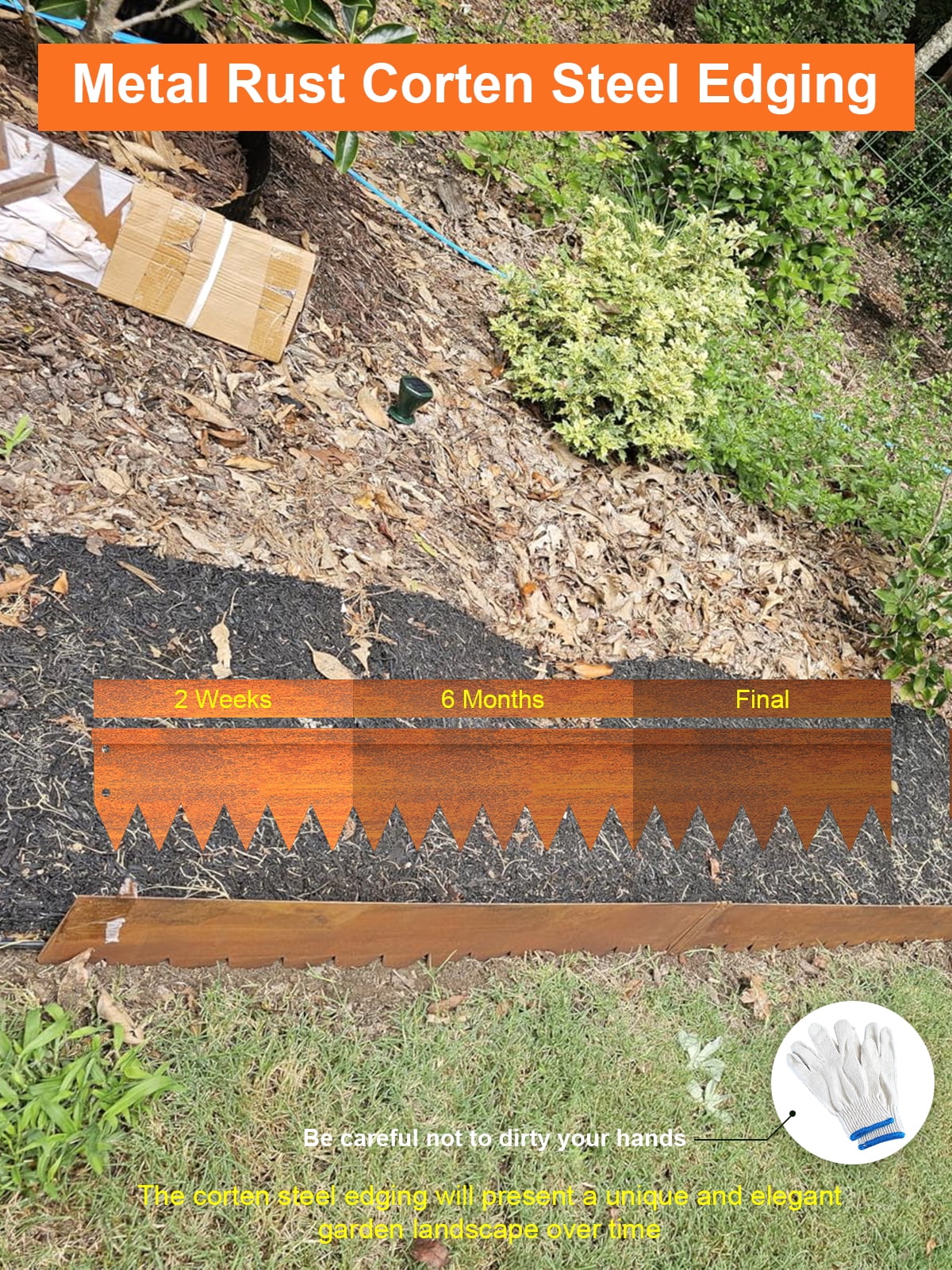 Vinci Landscape Edging Border, 40" L x 4" H 3Pack 10FT Total Rusted Corten Steel Garden Edging with Spikes, Sturdy Elegant Metal Lawn Broder for Flower Beds, Pathways, Paver Edges and Yard