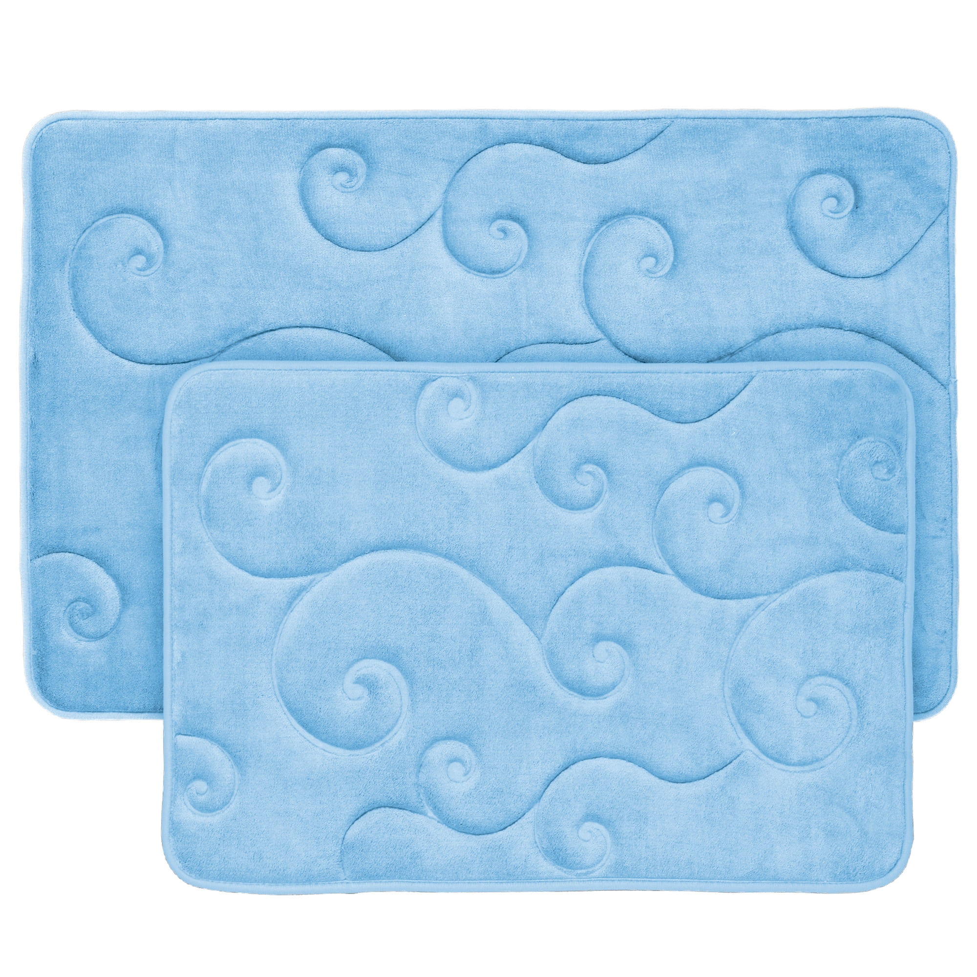 Microfiber Memory Foam Bath Mat - Oversized Padded Nonslip Accent Rug with  Wave Pattern for Bathroom, Kitchen, and Laundry Room by Lavish Home (Blue)