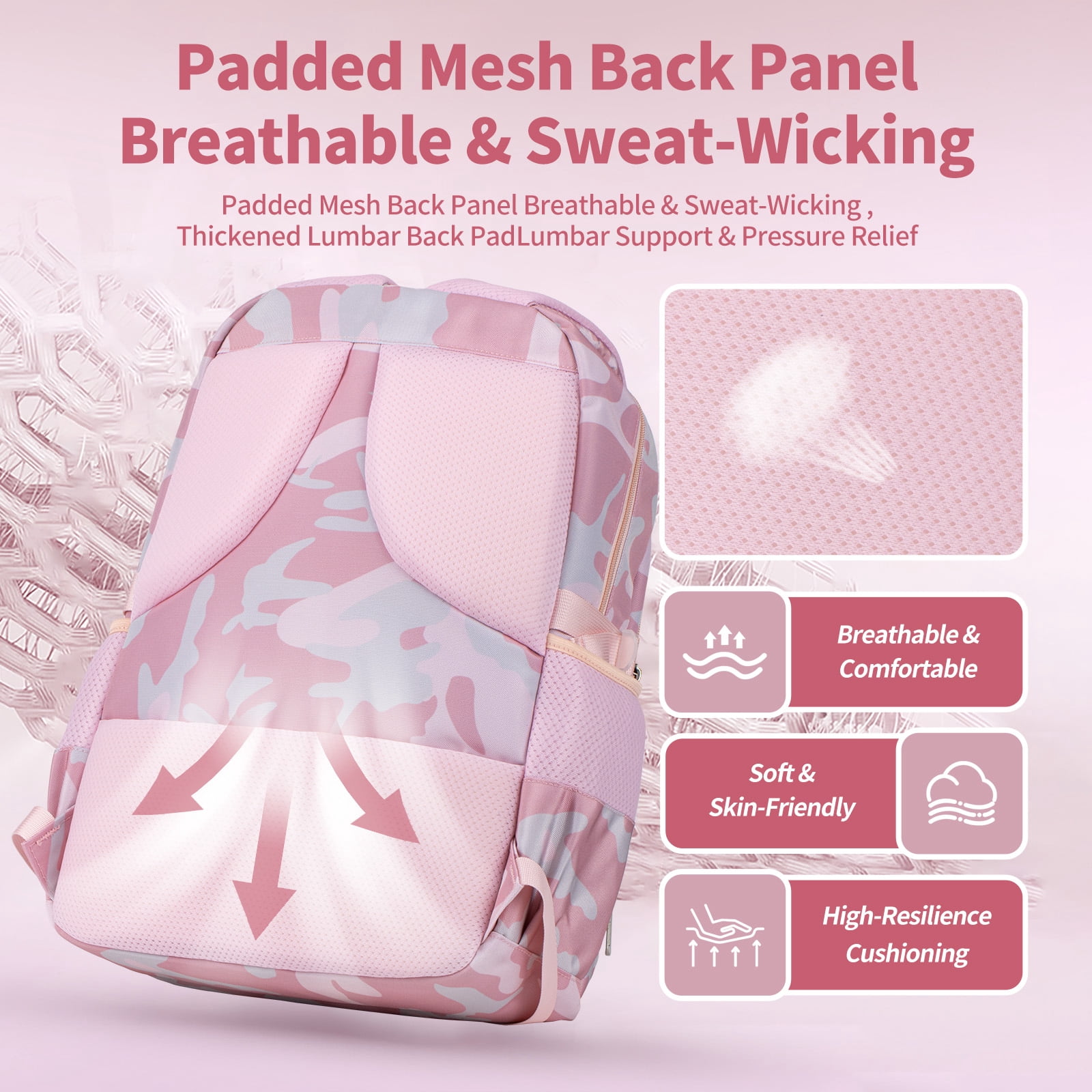 Ficcug Girls School Backpacks,Fashion School Bag for Kids Teens,35L Waterproof Students Bookbags for Elementary Middle,Pink