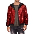 thumbnail image 1 of Chaqueta de lentejuelas INSPIRE CHIC para hombres, con mangas largas, cierre de cremallera y capucha de lentejuelas reversibles brillantes M Rojo, 1 of 5