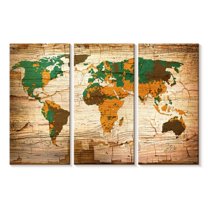 Elephant Stock Wooden Safari World Map Wall Art - Horizontal Multi Panel Canvas - Living Room Wall Decor - Map Multi Panel - Brown And Orange Decor - 50" x 32"