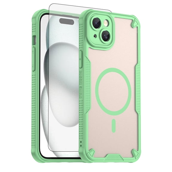 Asuwish Phone Case for iPhone 15 Plus 6.7 inch Compatible with Magsafe Magnetic Tempered Glass Screen Protector Translucent Matte Back Shockproof Protective Cell Cover i 15 15  15Plus Women Men Green