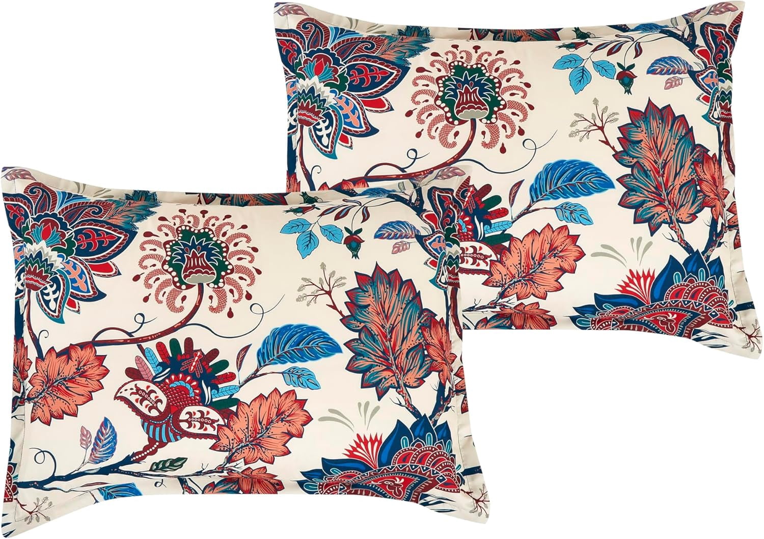 Chezmoi Collection Azura 3-Piece Floral Comforter Set Full, Multicolor Blue Red Orange Cream Printed Microfiber Lightweight Bedding Set for All season