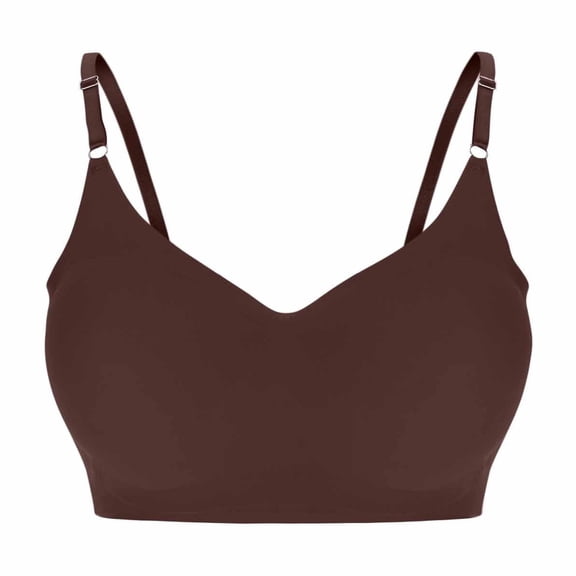 Nilvkv Minimizer Bras for Women, Sports Bra, Solid Seamless Wide Strap Wireless Push Up Active Open Back Minimizer Bra Brown 32AB