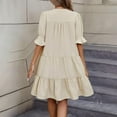 thumbnail image 4 of JGGSPWM Tiered Ruffle Dress Women Summer Loose Fit 3/4 Sleeve a Line Mini Dress Pleated V Neck Dresses with Pockets Beige S, 4 of 9
