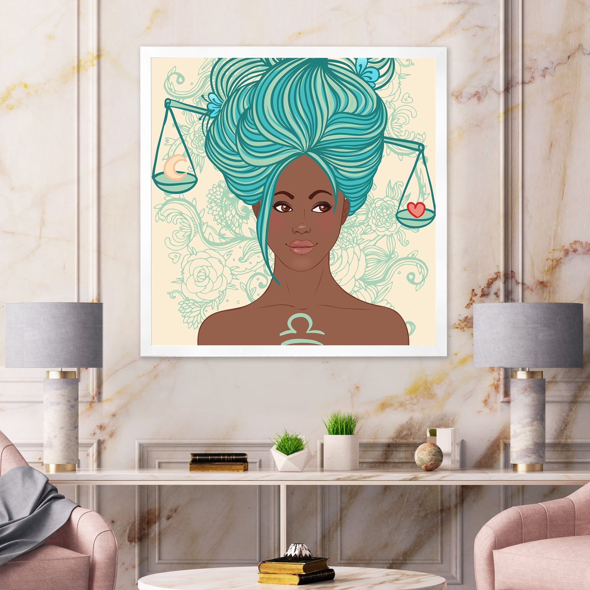 Designart 'Portrait of African American Woman With Blue Hair I' Modern Framed Art Print