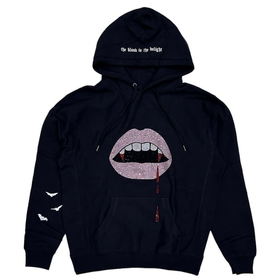 Copes Unisex Limited Edition Rhinestones Blood Is The Delight Hoodie Sweatshirt (Medium, Black)