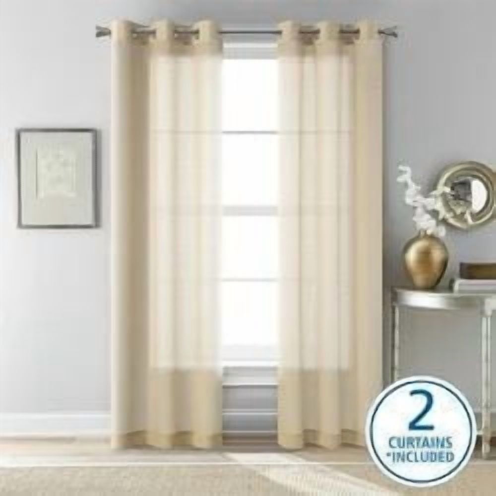Mainstays Windowpane Sheer Window Curtains Panel Pair, Set of 2, White, 38" W x 84" L, 2 Set MS Sheer Curtain Panel