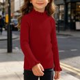 thumbnail image 5 of Girls Ribbed Mock Neck Knit Sweater Slim Fit Long Sleeve Ruffle Trim Basic thermal Top for Kids Ages 0-12 Fall Winter Layering Shirt Red 0-3 Years, 5 of 6