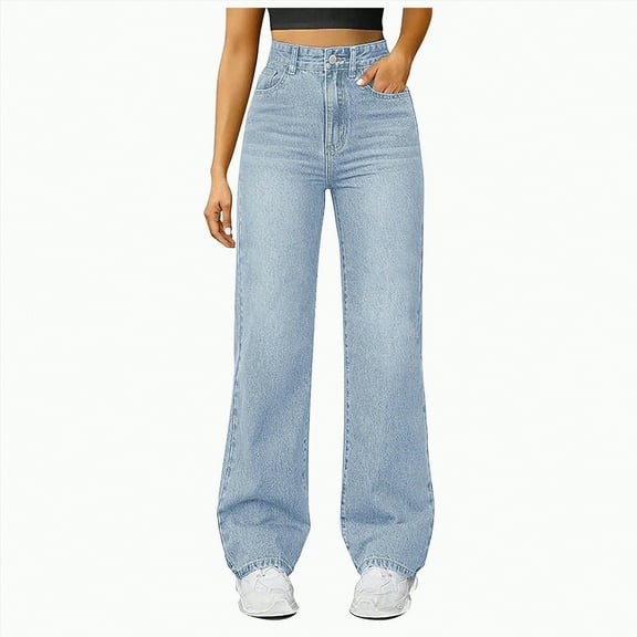 Ccpelsie Straight Leg Jeans for Women,High Waisted Wide Leg Loose Stretchy Boyfriend Denim Pants Baggy Jeans for Women(Light Blue,XXXL)