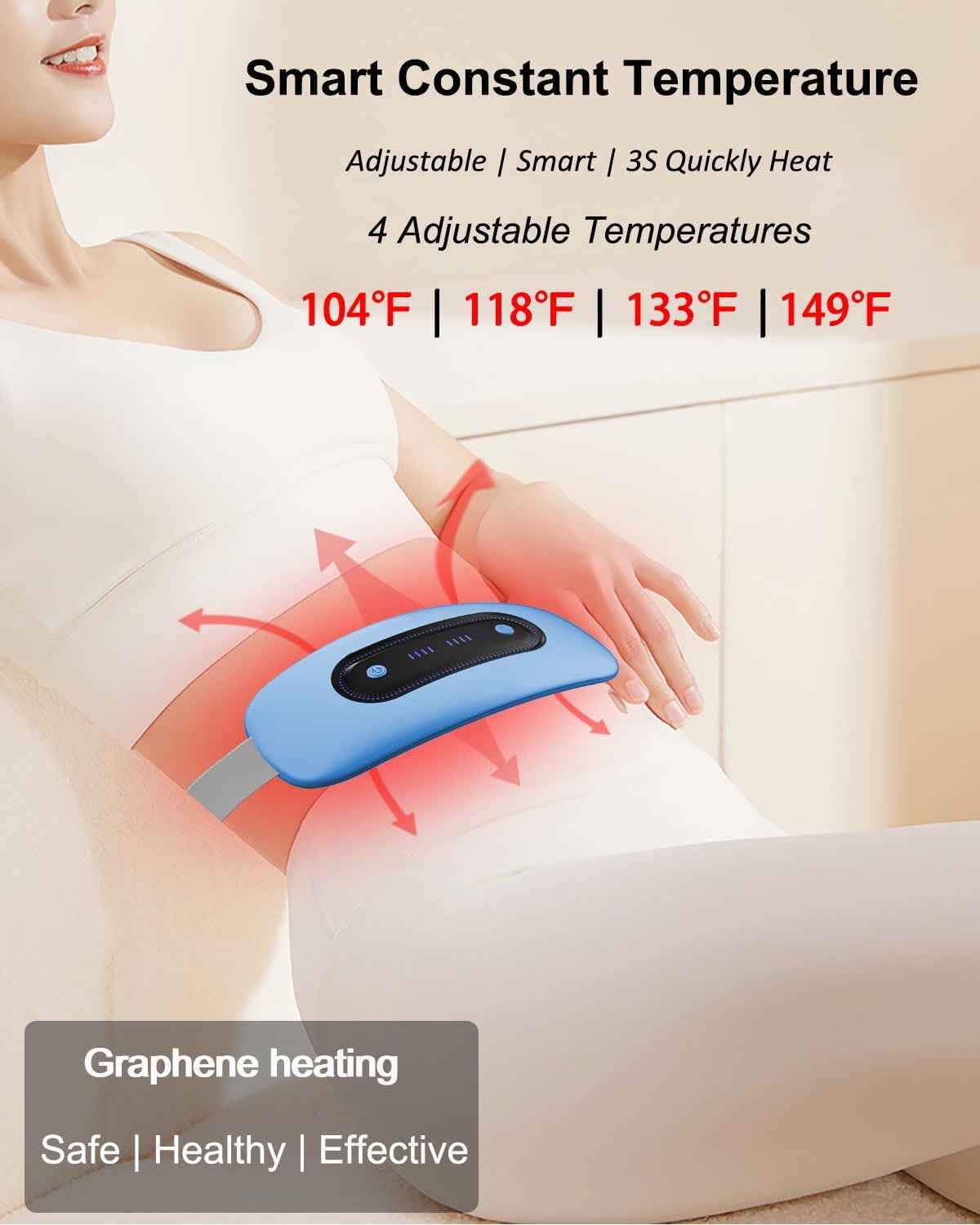 Electric Heating Pad,Portable Cordless MensElectric Heating Pad, Portable Cordless Menstrual Heating Pad with 4 Heat Levels and 4 Massage Modes, Fast Large Heating Belly Wrap Belt (SkyBlue)