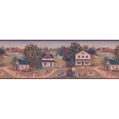 Retro Art Vintage American Countryside 15' x 8'' Wallpaper Border ...