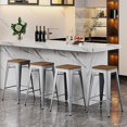 thumbnail image 2 of Alunaune 24" Metal Counter Height Bar Stools Set of 4 Industrial Backless Kitchen Patio Counter Stool Stackable Barstools Wood Top- 24inch, Silver, 2 of 4