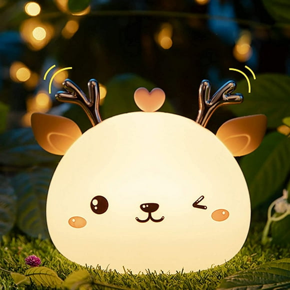 Luz nocturna LED con forma de ciervo - 7 colores de luz - Fabricada en silicona suave al tacto - Para habitaciones infantiles y de bebés (recargable por USB)