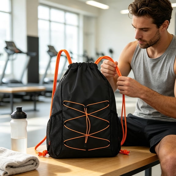 Fmbmuo Waterproof Drawstring Gym Backpack , Outdoor Durable Adjustable String Bag , For Women Men Traveling Business Hiking Casual Gym