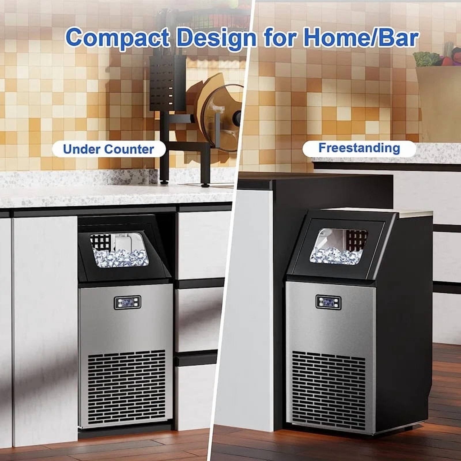 KNDKO 100Lbs/24H Commercial Ice Maker Machine With 33Lbs Ice Storage Capacity, Stainless Steel Ice Machine for Home/Bar/Restaurant