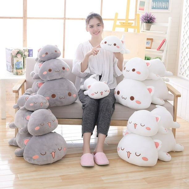 Cute Anime Lying Cats Stuffed Toy Cute Cartoon Grey White Eyes Closed ...
