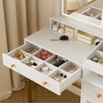 thumbnail image 6 of Yesfashion Large Vanity Desk with 3 Color Led Lighted Mirror and Power Outlet, Makeup Vanity Table with Drawers, Cabinet and Open Storage Shelves, Vanity Table, Dressing Table, 6 of 7