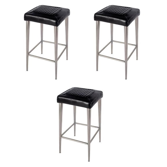 Pemberly Row Set of 3 32"H Leather and Metal Square Backless Bar Stools -Black