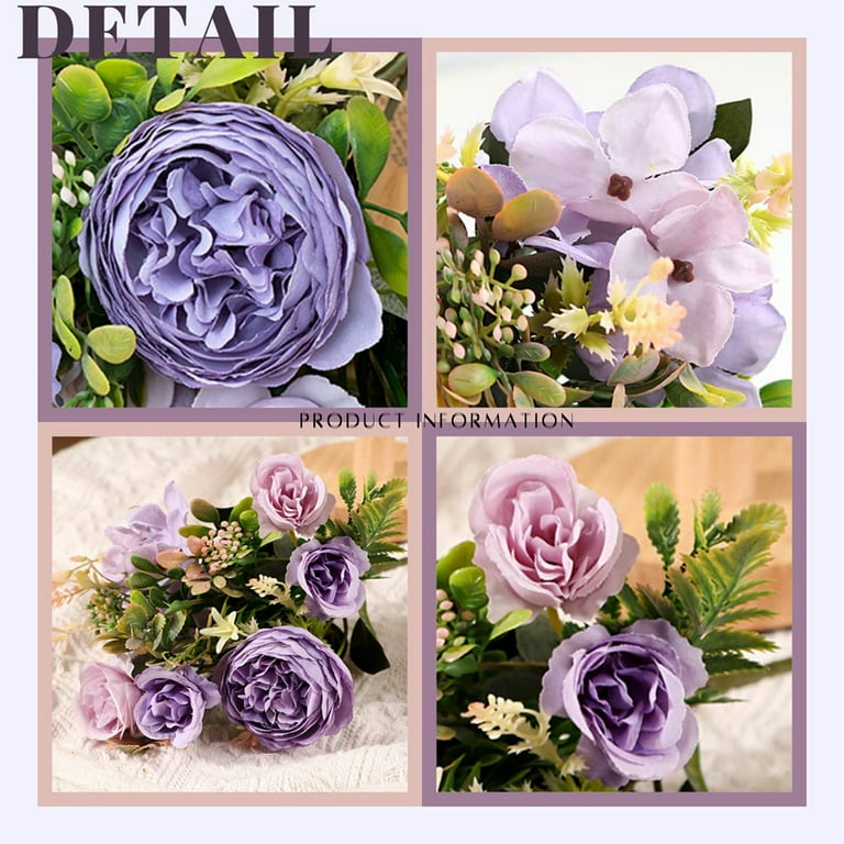 Artificial Flowers, 2Pcs Fake Peony Silk Hydrangea Flower Bouquet Flowers  Arrangements Table Centerpieces (Purple)