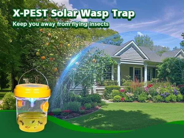 X-PEST Wasp Trap Outdoor Hanging, 4 Pack Solar Power Bee Trap for Yard, Garden, Home