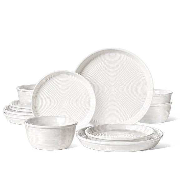 LE TAUCI 12-Piece Ceramic Dinnerware Set for 4, Kitchen Plates and Bowls Set, Durable White Dinner Set, Microwave & Dishwasher Safe Tableware