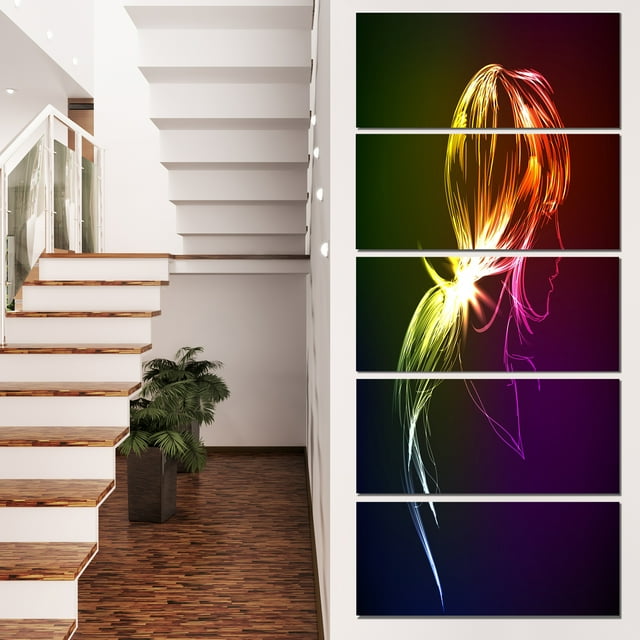Tête de Fille Fractale Illuminatrice - Grande Oeuvre Murale Abstraite sur Toile