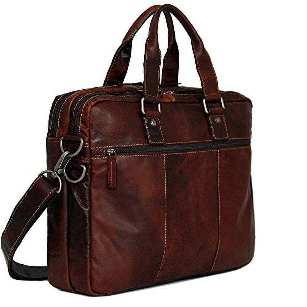 Jack Georges Voyager Hand-Stained Buffalo Leather Large Professional Briefcase #7317 (Black)