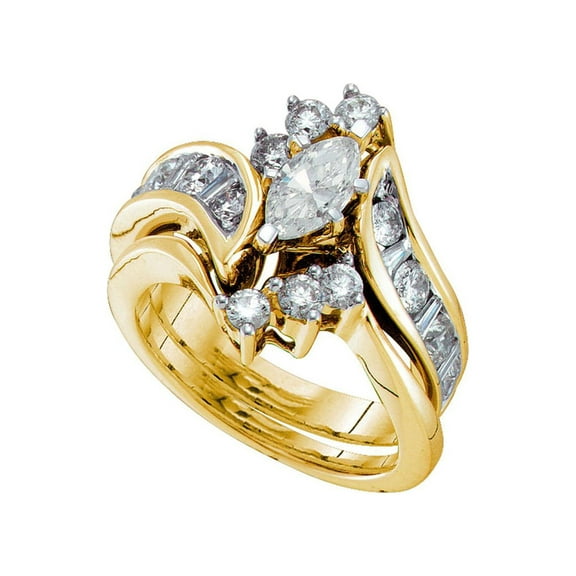 Diamond Princess 14kt Yellow Gold Marquise Diamond Bridal Wedding Ring Band Set 2 Cttw