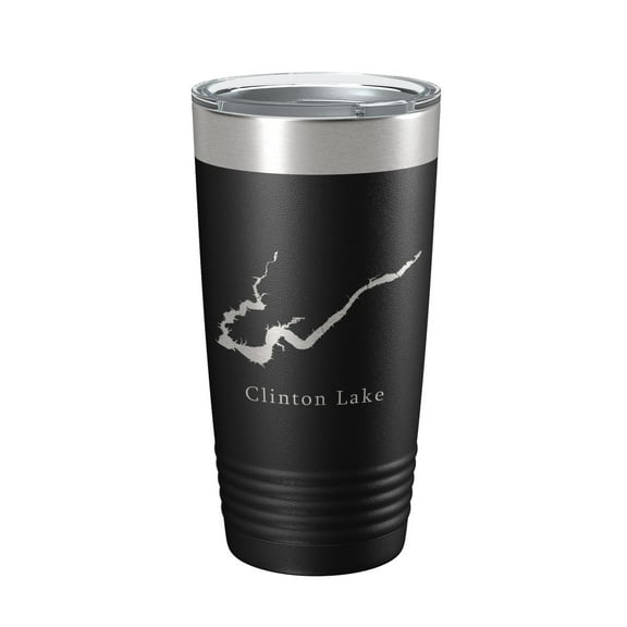 Clinton Lake Map Tumbler Travel Mug Insulated Laser Engraved Coffee Cup Illinois 20 oz Black