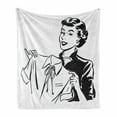 thumbnail image 1 of Vintage Woman Soft Flannel Fleece Throw Blanket, Retro Female Lady Holding an Old Fashion Blouse Doing Laundry Image, Cozy Plush for Indoor and Outdoor Use, 50" x 60", Black and White, by Ambesonne, 1 of 6