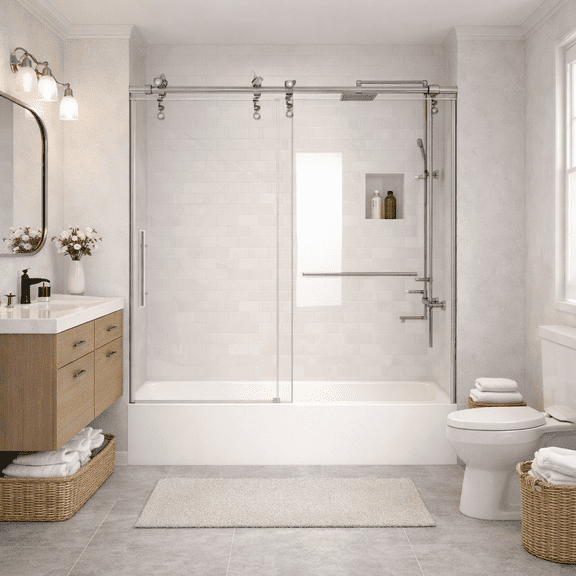 56-60" x 66" H Frameless Sliding Bathtub Door, Tub Shower Door, 5/16" (8mm) Clear Tempered Glass, Stainless Steel Frame,Brushed Nickel