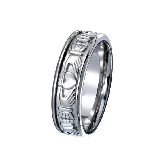 Rhodium Plated 925 Sterling Silver Claddagh Band 6.5mm Celtic Ring Jewelry Female Male Unisex Size 9