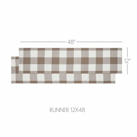 VHC Brands Runner 12x48, Cotton Dining Room, Kitchen Table Runner, Country Farmhouse Style, Annie Buffalo Check, Brown & White