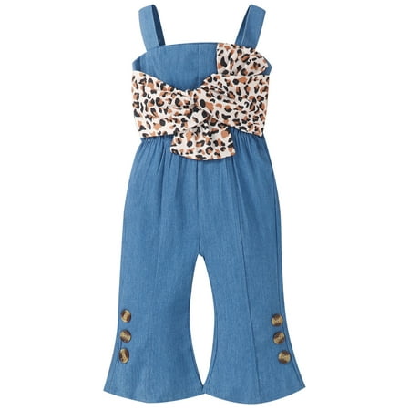 

Nokpsedcb Infant Baby Girls Leopard Printed Pattern Sleeveless Square Collar Jumpsuit Blue 18-24 Months