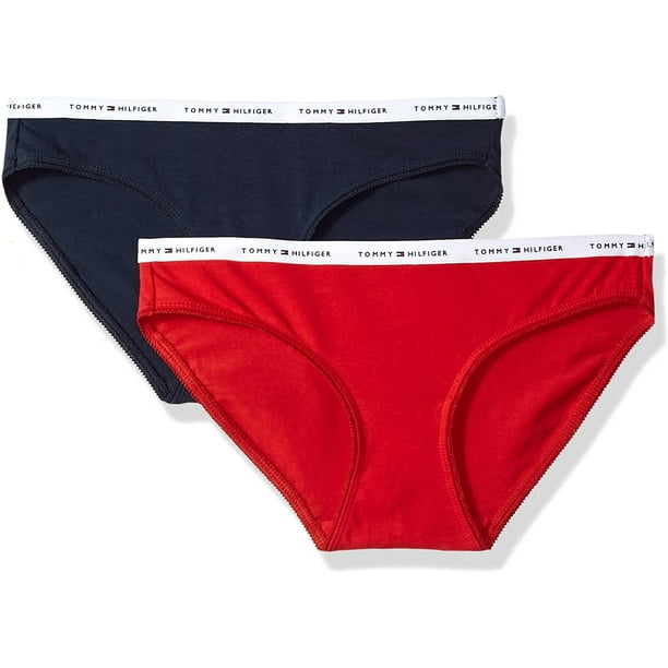 Tommy Hilfiger Women's Cotton Bikini Underwear Panty, 2 Pack, Navy Blazer  Blue/Apple red, XL
