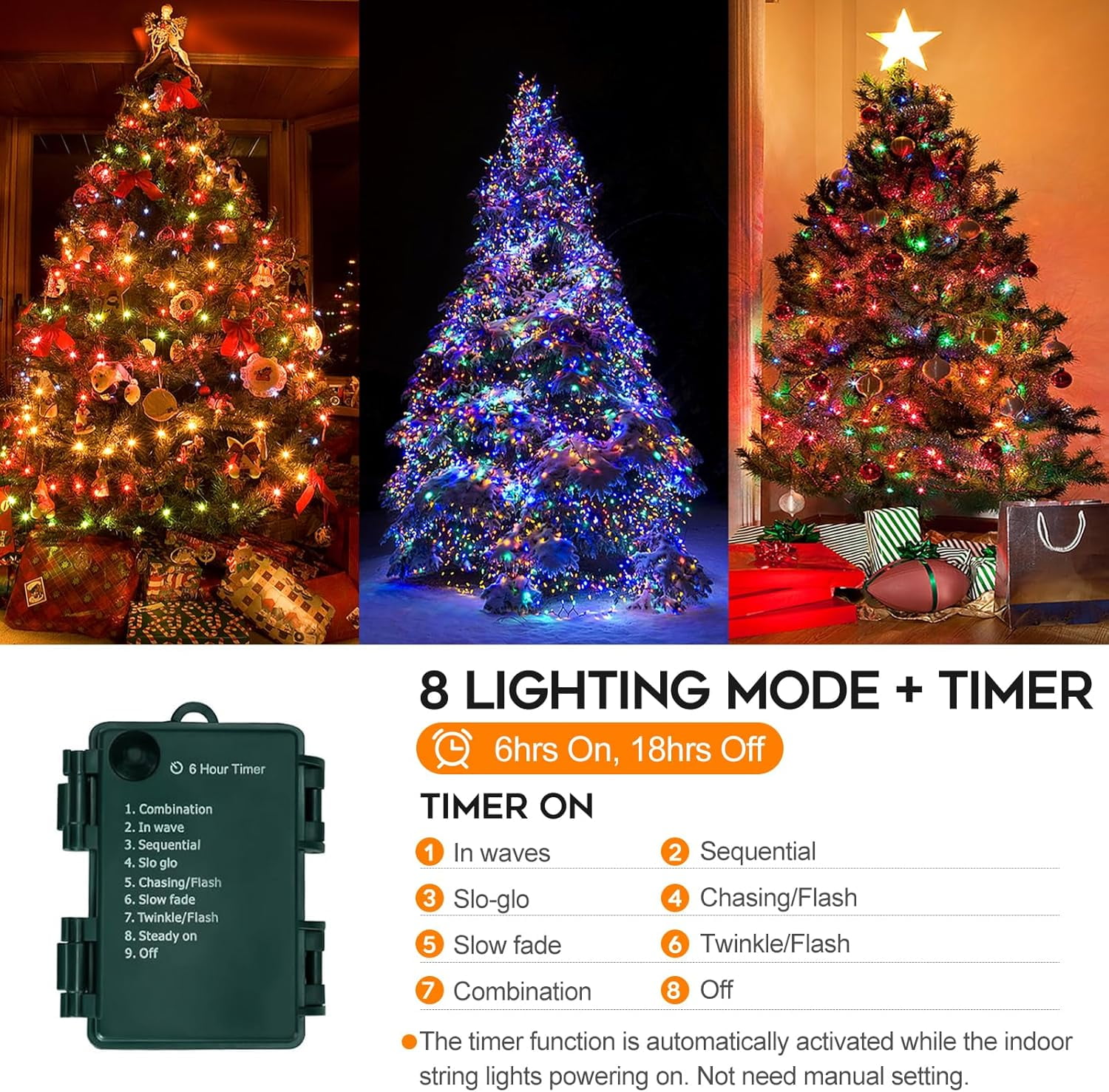 Battery Operated Christmas Lights, 33 FT 100 LED Mini String Lights with Timer and 8 Modes, Green Wire Outdoor Waterproof String Lights for Tree Xmas Indoor Holiday Party Garden Decor, Warm White