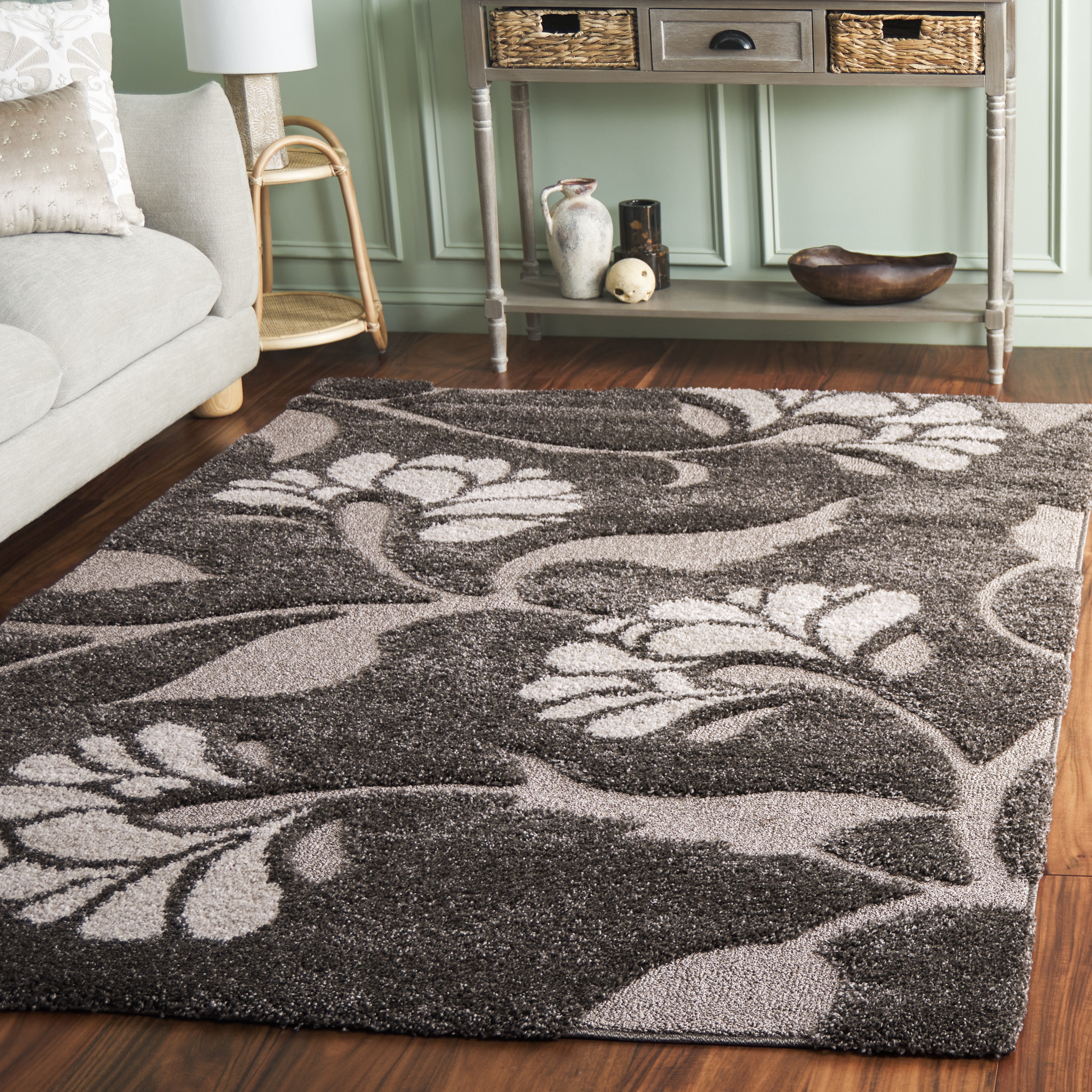 Safavieh Florida Teodor Geometric Shag Area Rug, Smoke/Beige, 6' x 8'