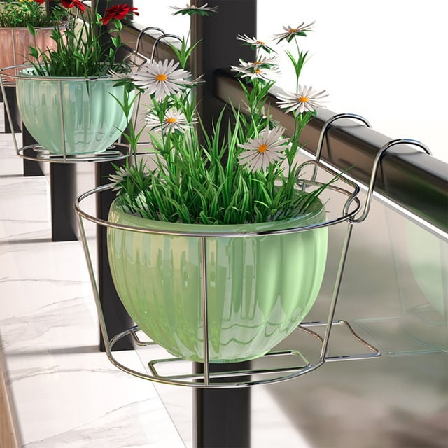 Stainless Steel Flowers Pot Rack, Stainless Steel Simply Flower Pot Hanging Rack Balcony Hanging Basket Flower Rack