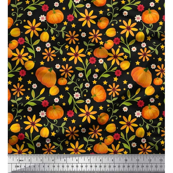Soimoi Cotton Duck Fabric Leaves,Floral & Pumpkin Vegetable Fabric Prints by Yard 42 Inch Wide