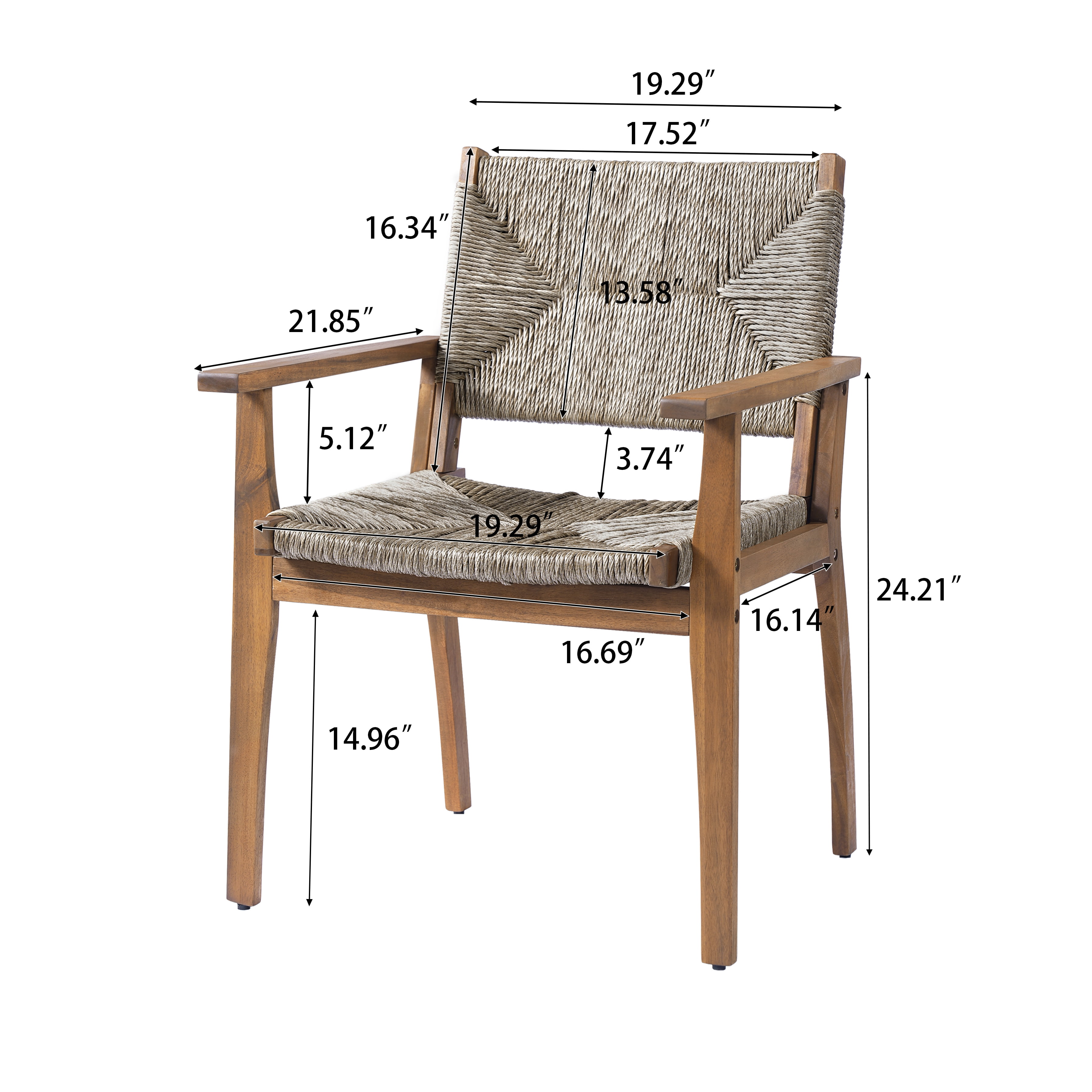 Dining Chair, Outdoor Acacia Wood Frame Handwoven Wicker Seat Chair for Patio Garden, Brown