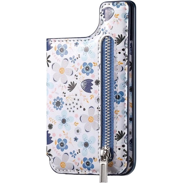 Tarjetero para la parte posterior del teléfono – Cartera magnética de gran capacidad para teléfono – Tarjetero pequeño con patrón floral con antirrobo RFID