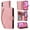 Pink, variant on ELEHOLD Case for iPhone 16, PU Leather Zipper Wallet Flip Folio Case with Card Holder & Wrist Strap & Stand,Brown