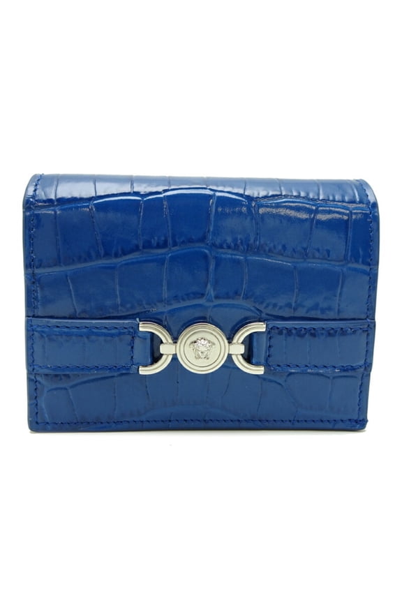 Pre-Owned Versace Medusa 95 Women's and Men's Bifold Wallet in Blue Leather (Good)