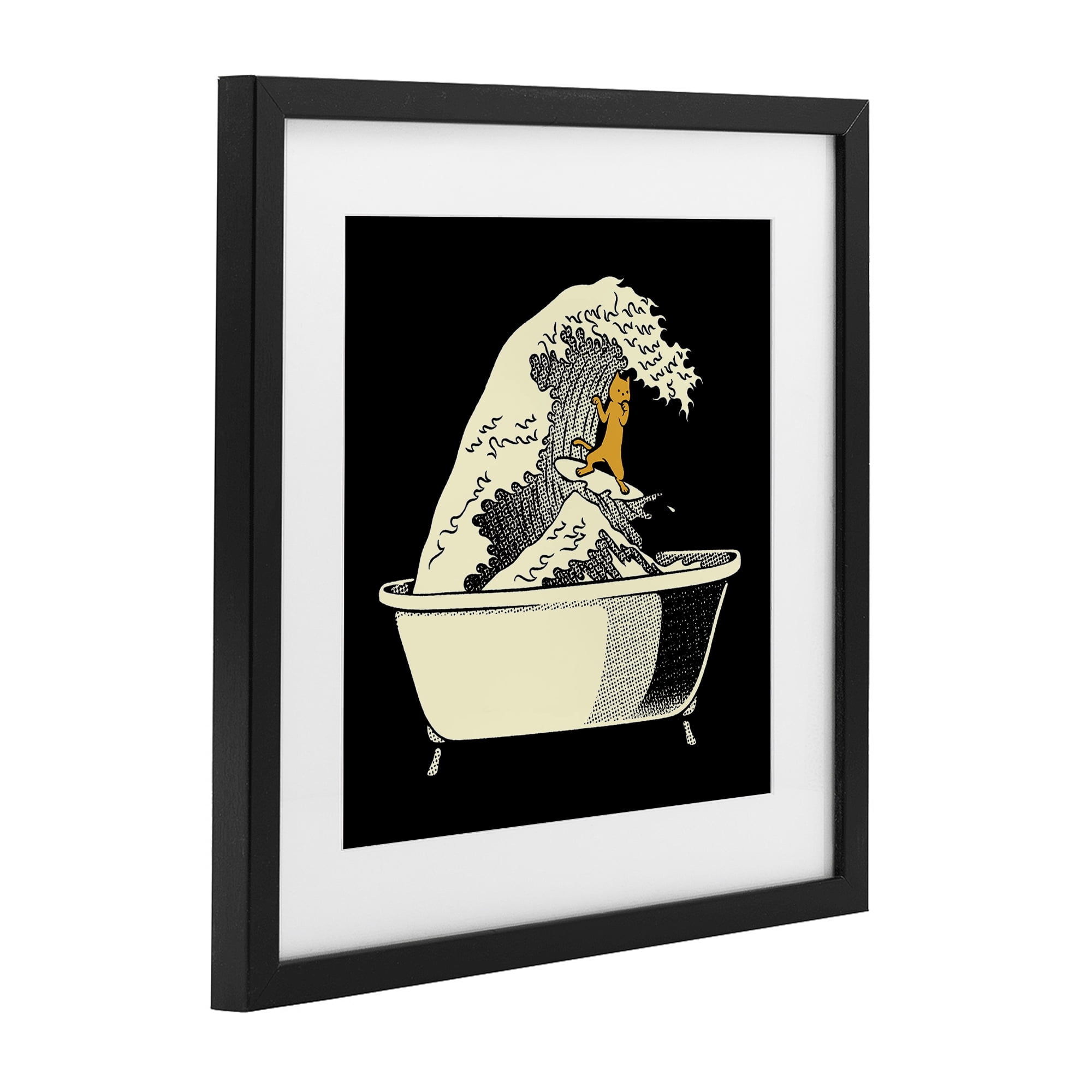 Stupell Industries Kanagawa Bathtub Cat Black Framed Print Under Glass, design by Tobe Fonseca
