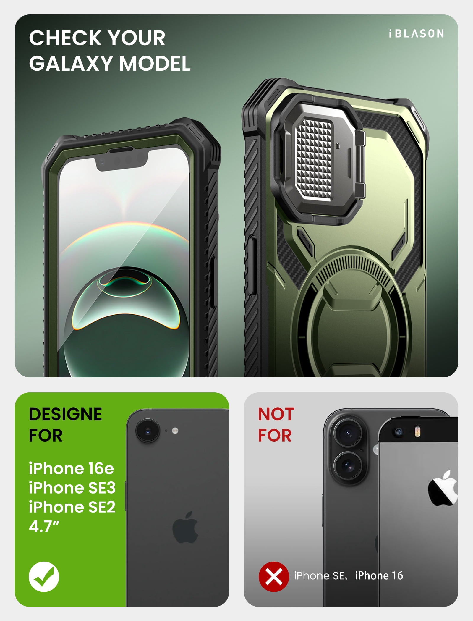 i-Blason for iPhone 17e/16e 6.1" Case with Camera Cover Stand [Built-in Screen Protector] [Wireless Charging Compatible] Full-Body Heavy Duty Military-Grade Protection Magnetic Phone Case, Guldan