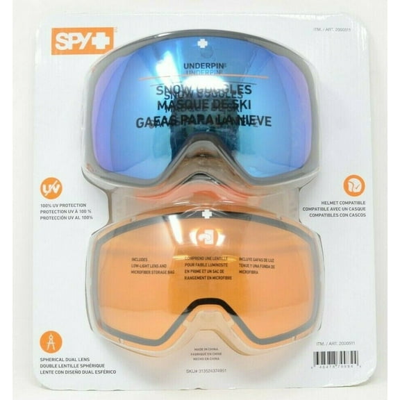 Spy  Helmet Compatible Underpin Snow Goggles Blue/Orange 2 PK
