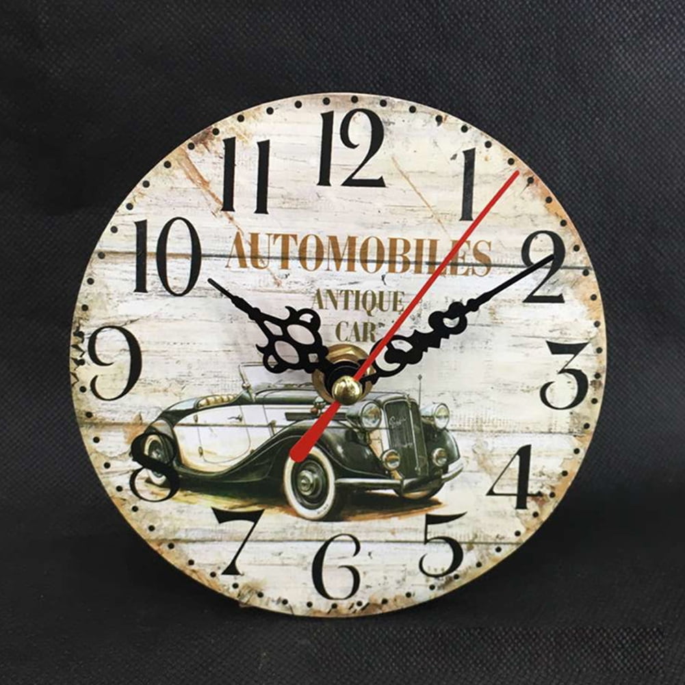 Vintage Wooden Hanging Clock Shabby Chic Rustic Clocks Wall Decoration Ornaments 