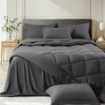 thumbnail image 6 of Sonoro Kate 7 Pieces Queen Comforter Set, Bed in a Bag for All Seasons, Soft Bedding Set with Comforter, 1 Flat Sheet, 1 Fitted Sheet, 2 Pillowcases, 2 Pillow Shams, Dark Gray, 6 of 7