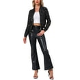 thumbnail image 2 of Chaqueta bomber recortada con cremallera de manga larga y cuello alto de lentejuelas para mujer M negra, 2 of 5